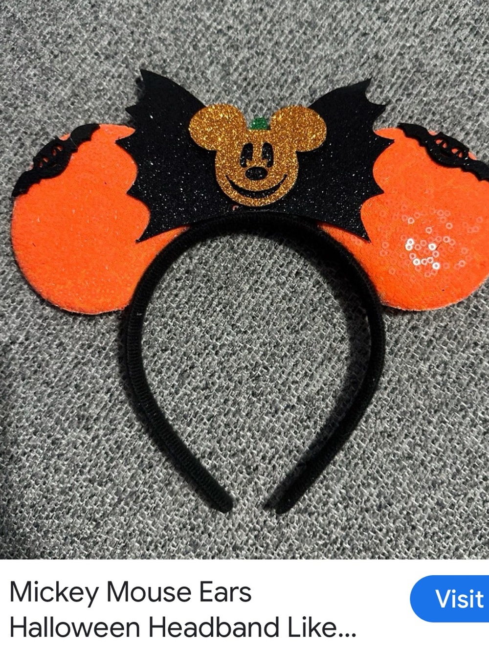#2662**Mickey Mouse Halloween Bats & Pumpkin Headband - Orange & Black - Picture 7 of 17